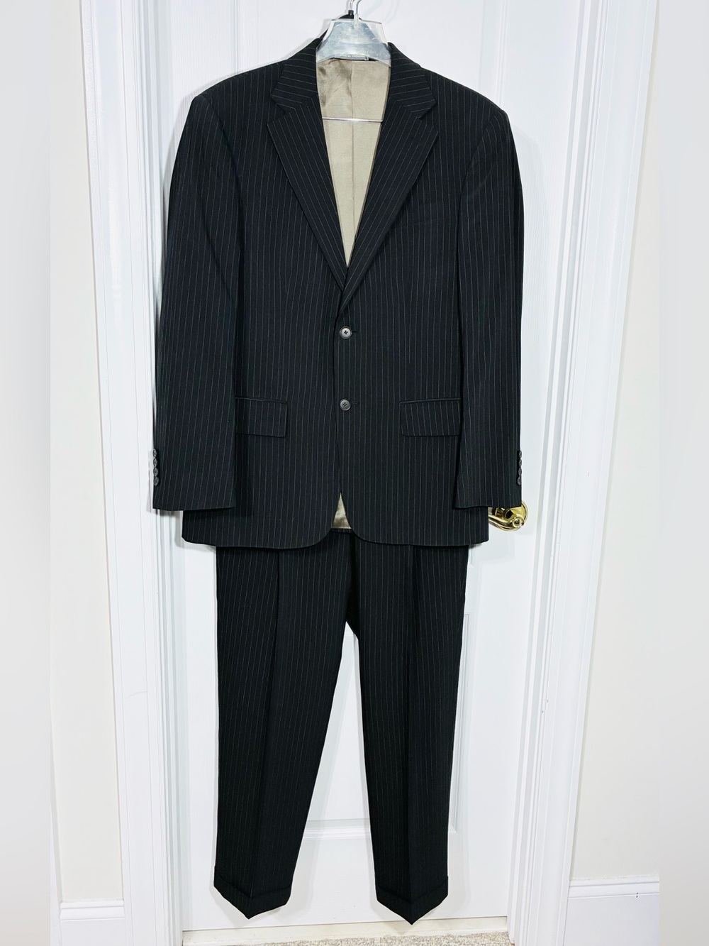Y2K VTG Oscar de la Renta Wool Pinstripe Suit Brown 40R Jacket 32/30 Pants